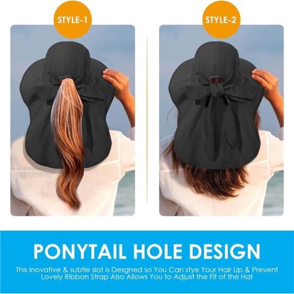 Womens Sun Hat UV Protection, Foldable Waterproof Wide Brim Bucket Hats - Picture 5 of 8